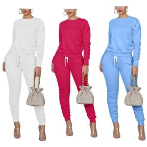 2 pieces crew neck pullover top long pants set Tracksuit